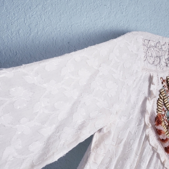 Anthropologie Moulinette Soeurs Floral Embroidered Textured Embellished Blouse - Picture 4 of 10